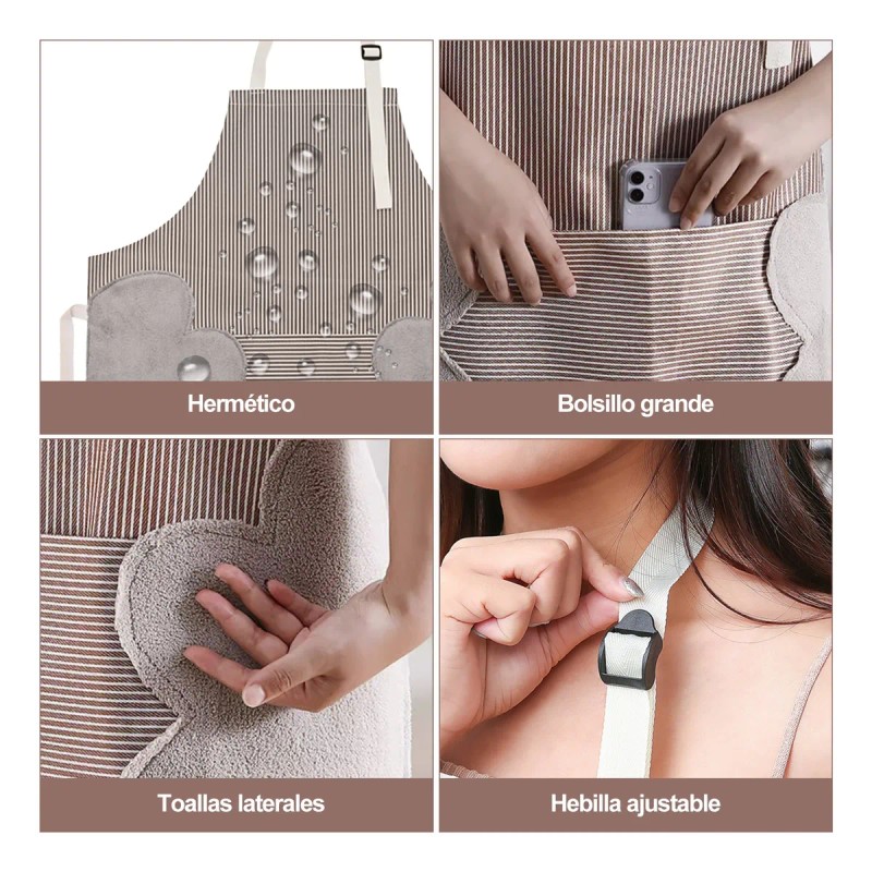 2 Pzs Mandil Delantal Impermeable Ajustable Para Chef Mesero Negro/café