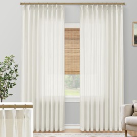 SHINELAND 60 Inch Extra Wide Curtains,2 Panels Set Linen Pinch Pleated Sheer Curtains for Living Room Bedroom 60x96 Inches Long,Cream