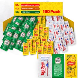 Condiment Variety Pack - Single Serve Pouches: Each of KETCHUP, MUSTARD, and RELISH - Perfect for Picnics, Lunch Boxes, BBQs, Travel, and Parties (150 Pack, 150, Count)