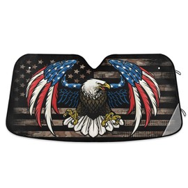 Eagle USA Flag Camouflage Car Windshield Sunshades Sun Shade Reflective UV Rays Protector Keep Cool Visor Cover Foldable Retractable for Car Truck SUV