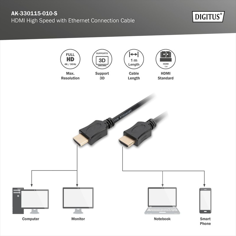 Digitus AK-330115-010-S HDMI Cable