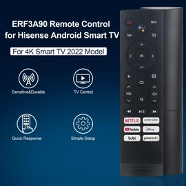 ERF3A90 Control remoto por infrarrojos para Hisense Android 4K QLED ULED Smart TV 43A53FUA 50A7500F 55A6H 65U6H 70A6G 75A6G 85U7H con 6 botones de acceso directo, sin función de voz