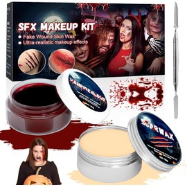 Sangre Falsa y Cera para Cicatrices, Kit de Maquillaje para Halloween
