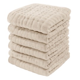 Baby Washcloths, Muslin Cotton Baby Towels, Large 10”x10” Wash Cloths Soft on Sensitive Skin, Absorbent for Boys & Girls, Newborn Baby & Toddlers Essentials Shower Registry Gift (Sand, Pack of 6)