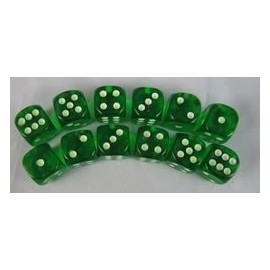 Green Glow in the Dark Dots Standard Dice D6 16mm 12 Dice by Koplow Games
