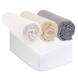 Set of 3 Fitted Sheets 40 x 80 cm, Moses Basket + 2 Mattress Protectors, Size 40 x 80 cm, 100% Organic Cotton, Multi-Colour, Soft, Breathable, Oeko-Tex Certified