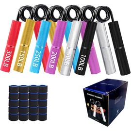 Grip Strengthener Set 6 Pack Metal Hand Grip 50-300LBS Heavy-Duty Grip Trainer Grip Strength Trainer Home Gym with 6 Rolls of Non-Slip Grip Tape