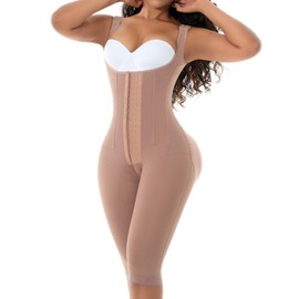 MELIBELT 3031 Fajas Colombianas Moldeadoras 7 Varillas, Shapewear Tummy Control for Women - Full Body Knee-Length Back Support, Abdominal Double Reinforcement, 3-Row Closure, 7 Rods, Padded Straps