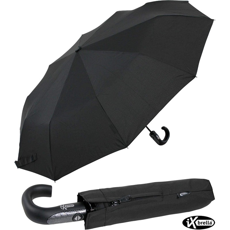 iX-brella Men's Pocket Umbrella Open-Close Automatic Round Hook Handle, Carbon