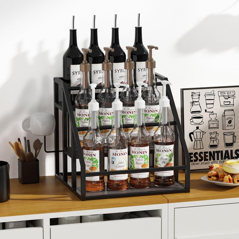 Vantimo Coffee Syrup Rack Organizer, 3 Tier Countertop Storage Shelves,
