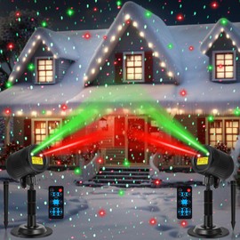 Honoson 2 Pcs Christmas Laser Projector Lights Outdoor RGB Laser Light with Remote Waterproof Motion Xmas Holiday Projector Garden Decoration for Lawns Party House (Red Green Color)