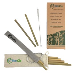 Bamboo Reusable Drinking Straws Green 20cm + Long Cleaning Brush + 1 Canvas Storage Bag + 1 Flannel Carry Bag.Ecological and Durable Plastic Free