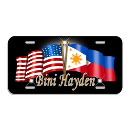 Philippine USA Unity Flags Auto License Plate Personalize Filipino American