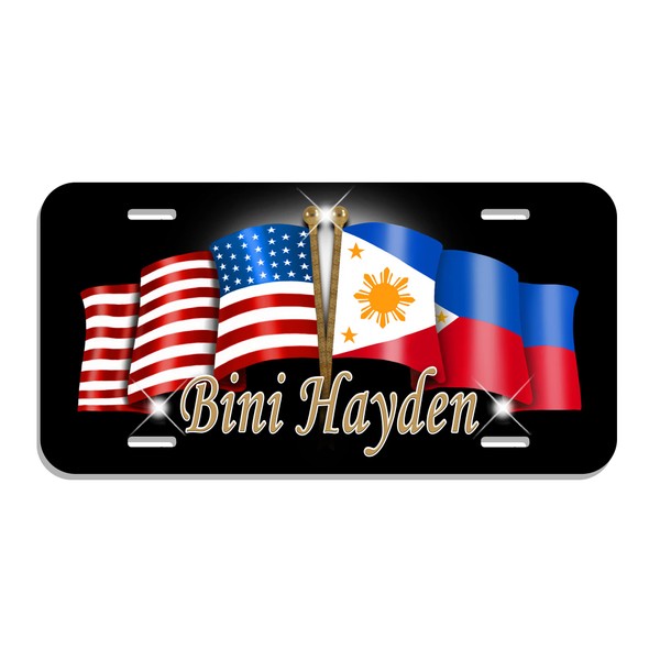 Philippine USA Unity Flags Auto License Plate Personalize Filipino American