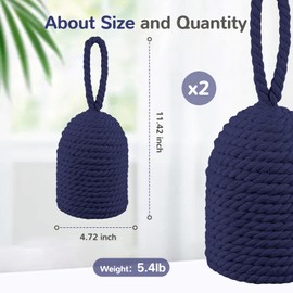 MorningRo Decorative Door Stop Rope Door Stop with Handle 4.72 ''d x 11.42''h 5.4lb Heavy Weight Stoppers for Window Wedge Bookend Home Wedge to Keep Open(Navy Blue,1 Pcs)