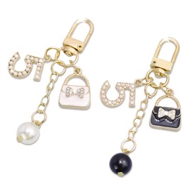 KASTANNY 2 Pcs Pearl Digital Key Chain, Key Ring Pendant Present, Gold Key Chain Backpack Key Pendant Accessories Women's Car Accessories