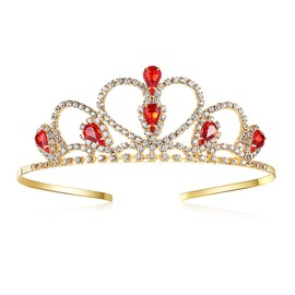 Lovelyshop Red Gems Rhinestone Gold Tiara for Little Kid Big Kid Prom Birthday Princess Crown