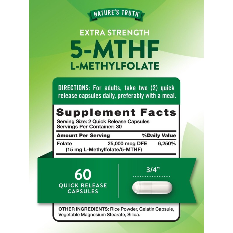Nature's Truth Vitamin Extra Strength 15mg L Methylfolate 60 Capsules