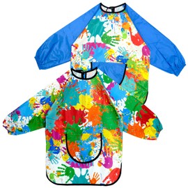 HARRA HOME 2 Stück Malschürze Kinder Malerkittel für 6-10-12 Jahre Mädchen Junge, Tuschkittel Wasserdicht Malkittel mit Ärmeln und Big Taschen für Schule Kunst Malerei Basteln Malen