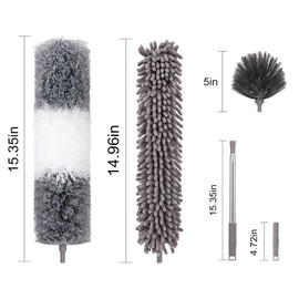Ceiling Fan Duster with Extension Pole, Cobweb Duster & Ceiling Duster Kit for Cleaning, 100" Microfiber Feather Duster Cleaner, Reusable Duster, Bendable, Washable