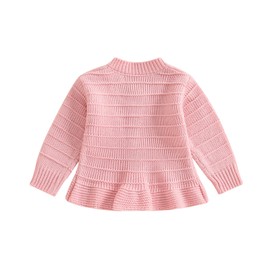 Toddler Girl Ruffle Sweater Cardigan Infant Baby Fall Clothes Winter Warm Long Sleeve Button Up Knitted Jacket Outwear (Pink, 6-12 Months)