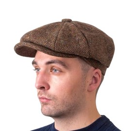 Hatman of Ireland Men's 100% Kerry Woollen Mills Tweed 8 Piece Hat Irish Newsboy Hat Made in Ireland, brown, XL
