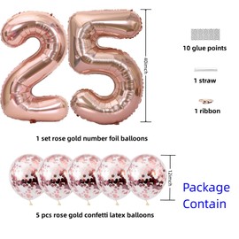 Rose Gold 25 Foil Balloons 40" Jumbo Foil Balloons Confetti Balloons for 25th Birthday Wedding Anniversary Party Decorations