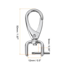sourcing map 2Pcs Swivel Clasps Hook, 12mm(0.5 Inch) D Ring Detachable Snap Hook Metal Lobster Claw Clasp Hook with Screwdriver for Purse Keychain DIY Craft, Silver