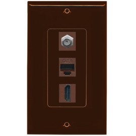 RiteAV Decorative 1 Gang Wall Plate (Brown/Brown) 3 Port - Coax (Brown) Cat6 (Brown) HDMI (Brown) - Brown/Brown