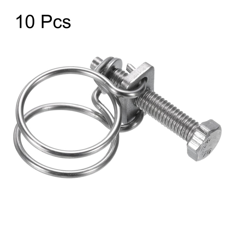 sourcing map 10Pcs Double Wire Hose Clamp, 21-25mm Adjustable Stainless