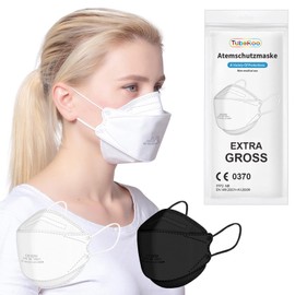 TubeRoo FFP2 Mask Large Head White Fish Shape Pack of 15 Masks, CE Certified, Soft Ear Loops Bands Respirator Mask