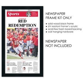 12x21.5 Frame for Newspapers (Black) | Solid Pine Natural Wood Frame, Matte Black | UV Resistant Picture Frame Protective Acrylic | Acid Free Conservation Quality Backer Board | Hanging Hardware