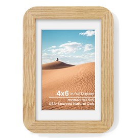 4x6 Round Corner Picture Frame, Solid Oak Wood Photo Frame With Mat For 3.5x5, Shatterproof Plexiglass Includes Hanging Hardware For Wall Hanging Or Tabletop Display Frame, Natural Oak, 1 Pack
