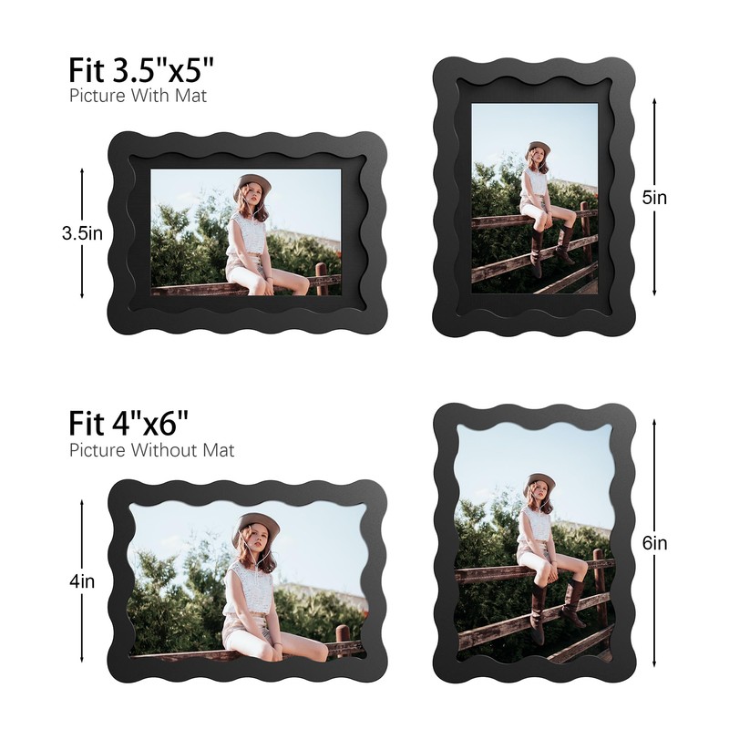THKRLOF 4x6 Picture Frame with Mat for 3.5x5, Wavy Edge