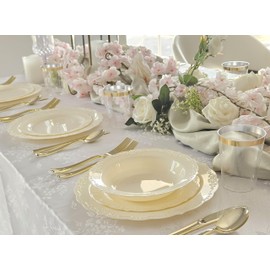 " OCCASIONS " 240 Plates Pack, Disposable Wedding Party Plastic Plates (10'' Dinner Plate, Verona Plain Ivory)