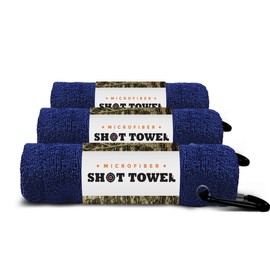 Shot Towel Navy Blue 3 Pack for Shooters, Plush Microfiber Nap Fabric, 16x16, Carabiner Clip, The Original (Uniform Navy)