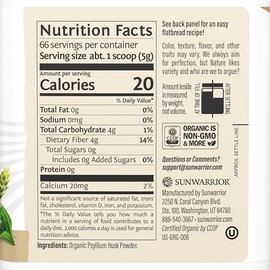 Sunwarrior Organic Psyllium Husk Powder – Plant-Based Fiber for Gut Health & Regularity – Supports Digestion & Satiety – Certified Organic, Gluten-Fre