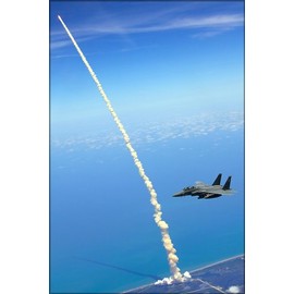 History Galore 24"x36" Gallery Poster, F-15 Strike Eagle as the Space Shuttle Atlantis launches May 14, 2010, at Kennedy Space Center, Fla