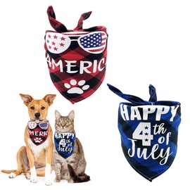 4th of July Dog Bandanas,2Pcs American Flag Dog Bandanas,Washable Triangle Dog Neckerchief Pet Bibs Scarfs Patriotic Dog Bandanas for Midium Large Dogs Cats Gift (Glasses)