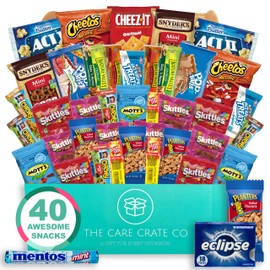 The Care Crate Snack Box Care Package ( 40 piece Snack Pack ) Chips Variety Pack, Pretzels, Candies
