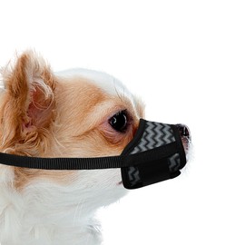 JOYPAWS Grey Dog Muzzle, Air Mesh Breathable Muzzle Wavy Stripe Adjustable Drinkable Loop Pattern Pets Muzzles for Extra Small Dogs, Stop Barking Biting and Chewing for Pomeranian Grey XS