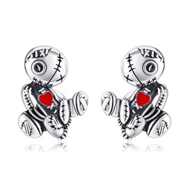 Sterling Silver Music Martini Voodoo Doll Mushroom Sacred Heart Gymnastics Basketball Stud Earrings for Women, Sterling Silver