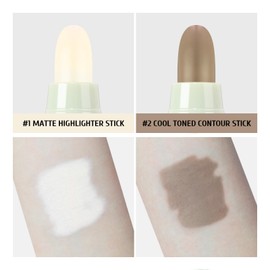 HOSAILY 2Pcs Cool Toned Contour Stick Duo Set, Smooth Blendable Cream Highlighter Stick Makeup Kit, Long Wear Waterproof Matte Finish Grey Bronzer Pen, Natural Face Contouring Pen for Sculpt Cheek