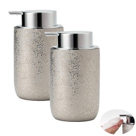 GIRLUFO 2pcs Foaming Soap Dispenser Set,Foaming Hand Soap Dispenser for Countertop,12oz Bathroom Soap Dispenser Set with Foam Soap Pump,Luxury Kitchen Soap Dispenser for Dish Soap(Silver&Ceramic)