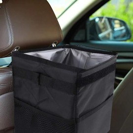 VWONST Car Trash Can with Lid and Storage Pockets - Leakproof Organizer, Waterproof Garbage Can, Bag Hanging Automotive Garbage Can, Multipurpose Trash Bin for Car, 2.7 Gallons, Black