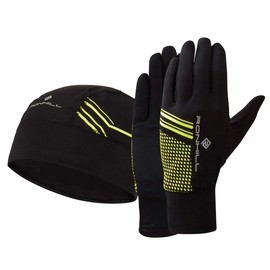 Ronhill Running, Beanie and Glove Set, Black/Fluo Yellow, S/M