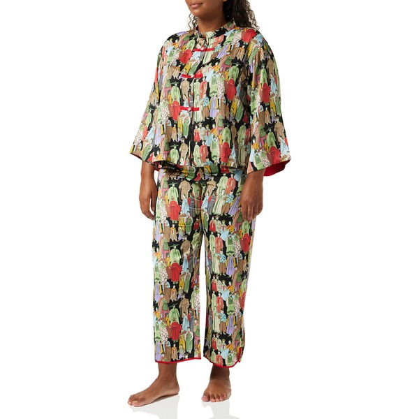 Natori Women's Printed Charmeuse Pajama Set, Black, Small