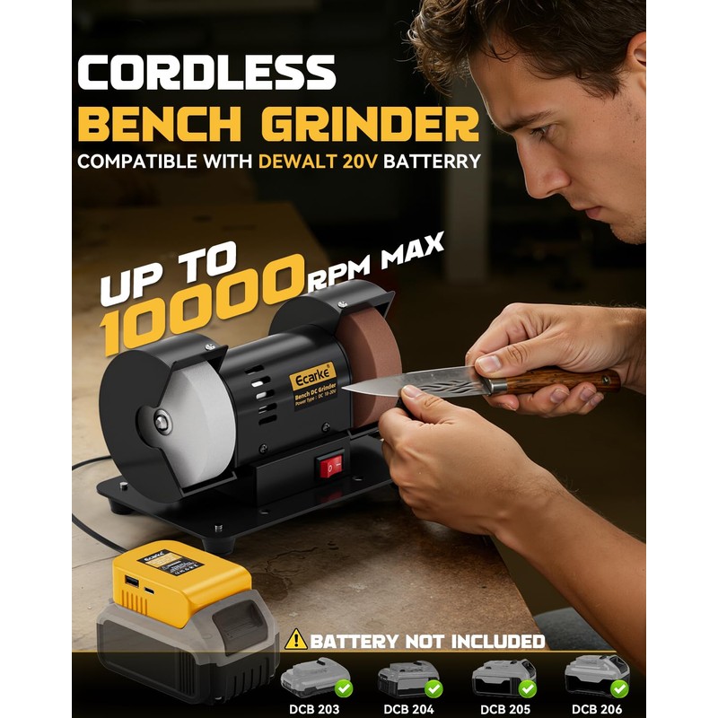 Ecarke 3" Mini Bench Grinder Compatible with Dewalt 20V (Tool
