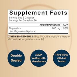 NatureBell - Glicinato de magnesio 400 mg (elemental), 270 cápsulas, 100 % quelado para máxima absorción, sin OGM ni gluten, suplemento biodisponible 