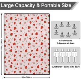 qwpmvhsak Strawberry Bow Picnic Blankets Waterproof Foldable, 60’‘x80'' Portable Outdoor Picnic Mat Water Resistant for Grass, Padded Lawn & Park Blanket for Camping,Hiking